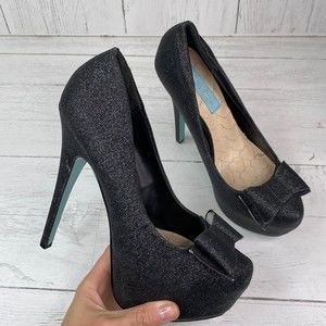 Betsey Johnson Black Glitter Ultra High Heels in Womens Size 7.5
